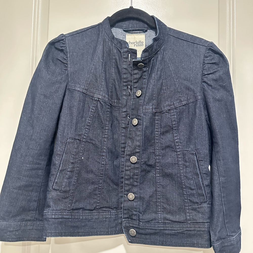 Charlotte Russe Blue Jean Jacket with Puff Shoulders